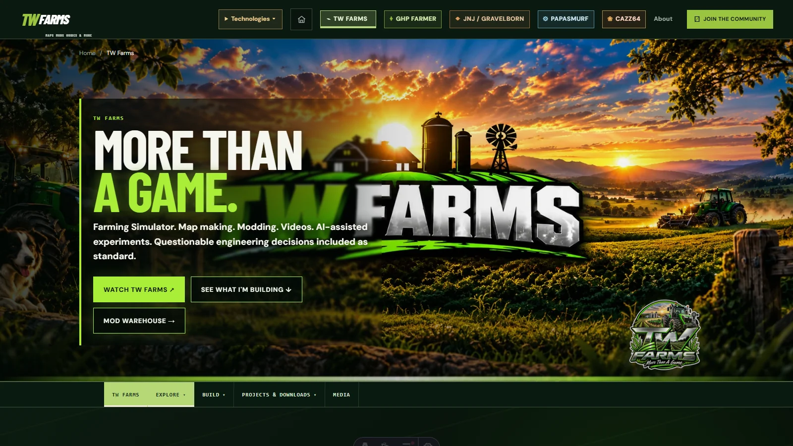 TW Farms website flagship page
